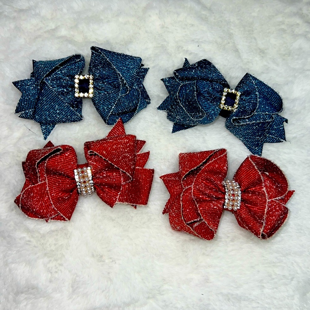 Elegant Kids Bow Set - Red and Cream